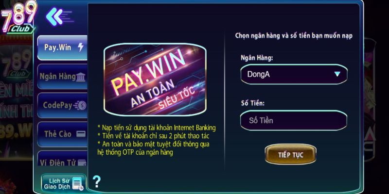 Các phương thức nạp tiền phổ biến tại 789club